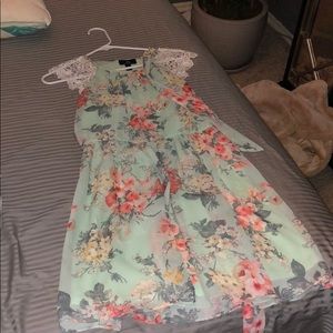 Spring light turquoise lace detail dress